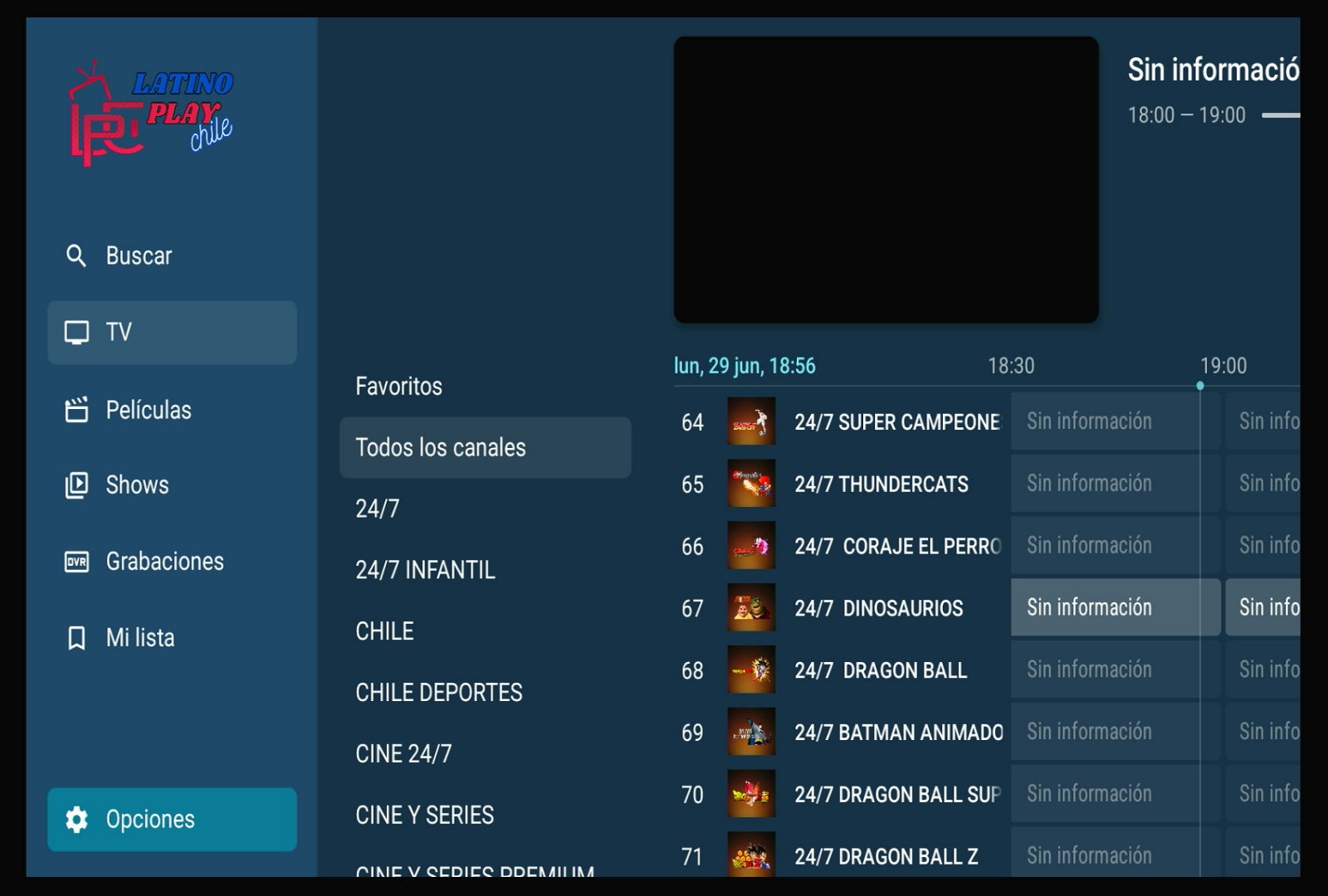 Aplicación Latino Play para Android TV